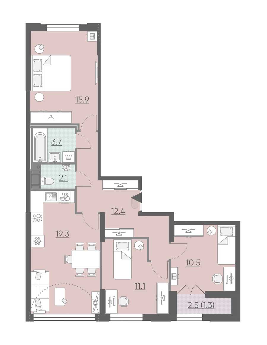 Трехкомнатная квартира в : площадь 76.3 м2 , этаж: 7 – купить в Санкт-Петербурге